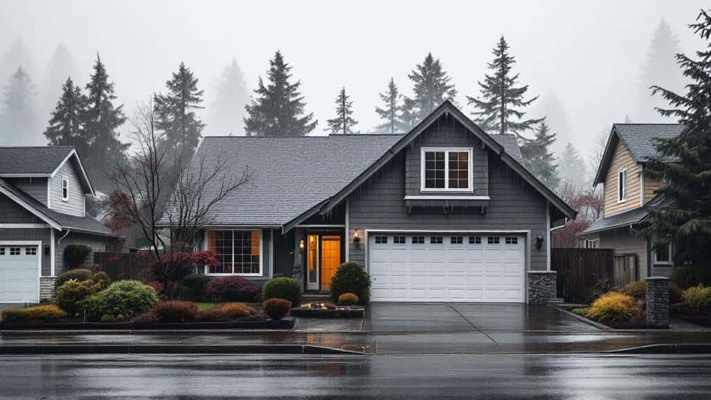 Residential home with asphalt shingle roof showing typical aging patterns