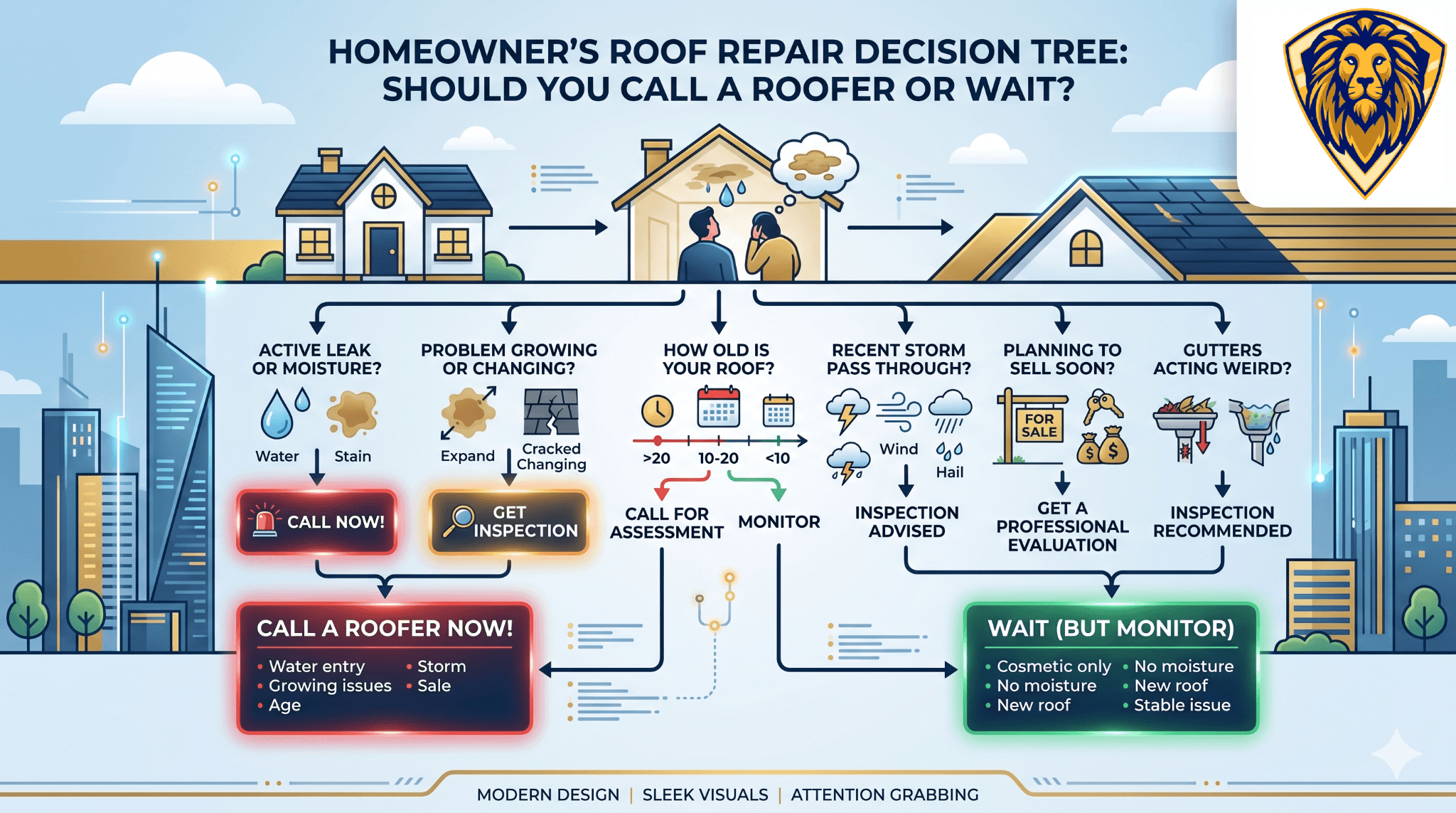 Homeowner's roof repair decision tree infographic