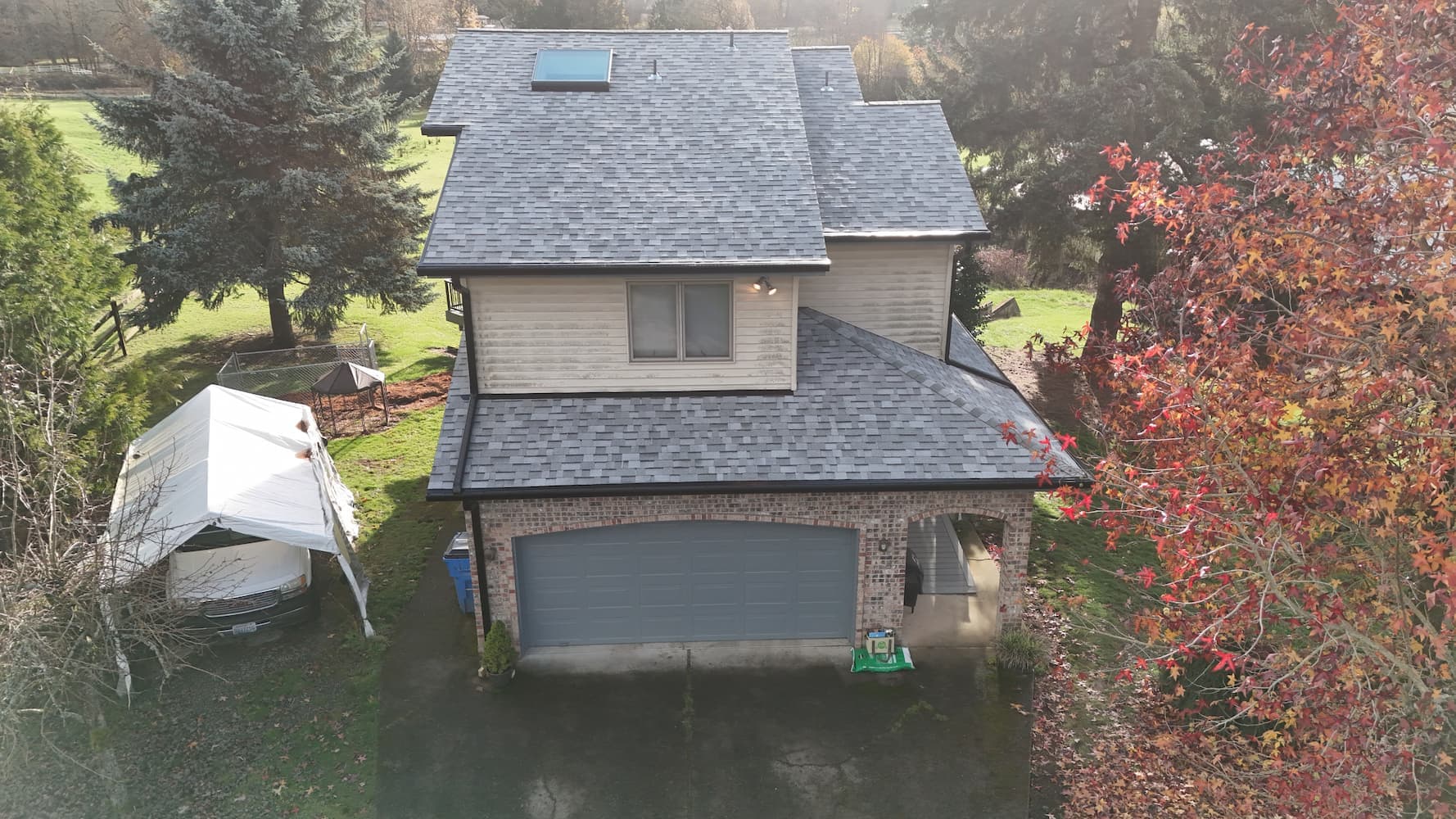 Newly installed roof and complete gutter system