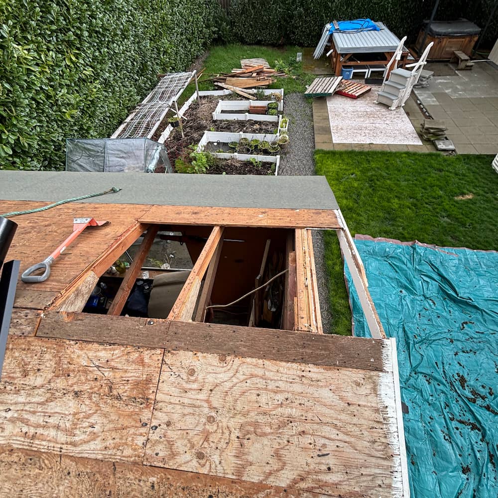 Emergency roof repair in progress in Vancouver WA