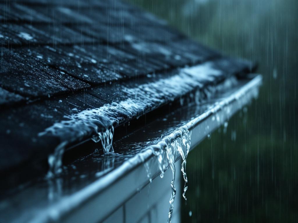 Undersized gutter overwhelmed by heavy rainfall