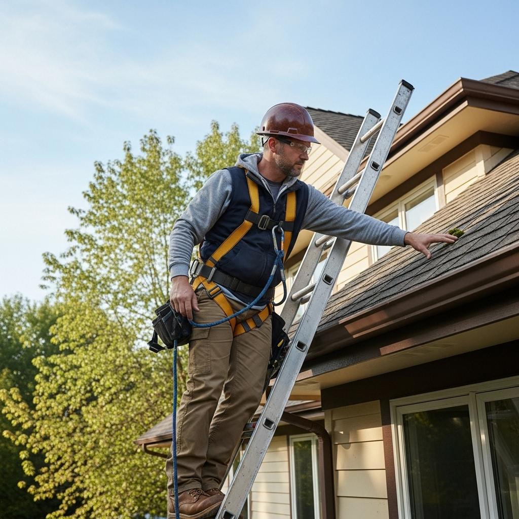 Professional roof inspector documenting damage for insurance claim