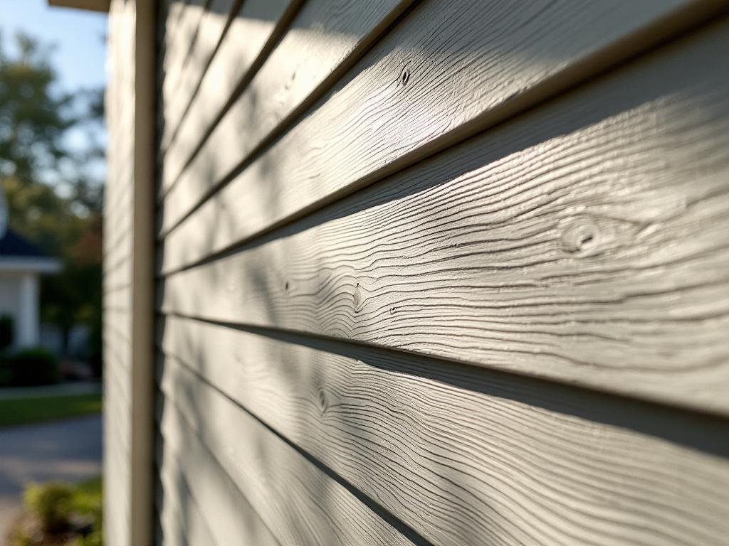 Close-up of fiber cement siding showing wood grain texture
