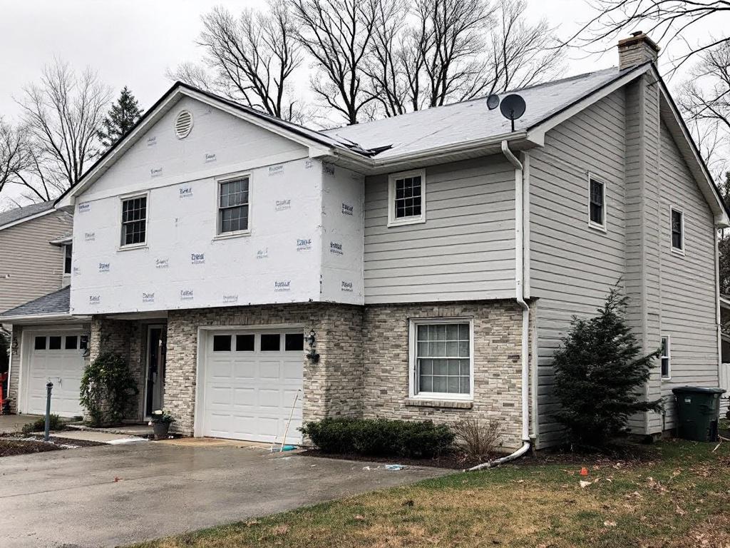 New vinyl siding being installed on suburban home