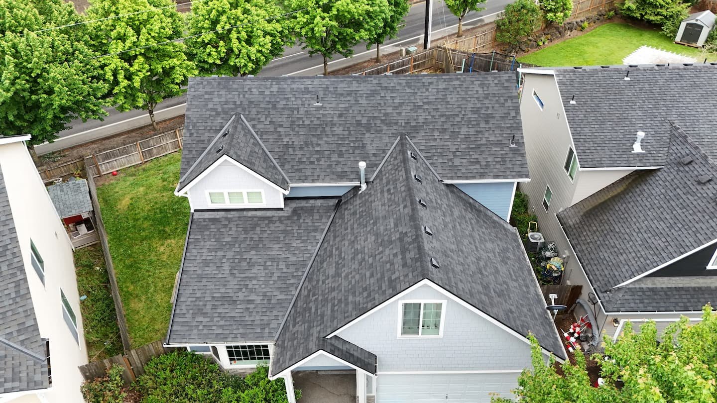 Black asphalt shingle re-roof project