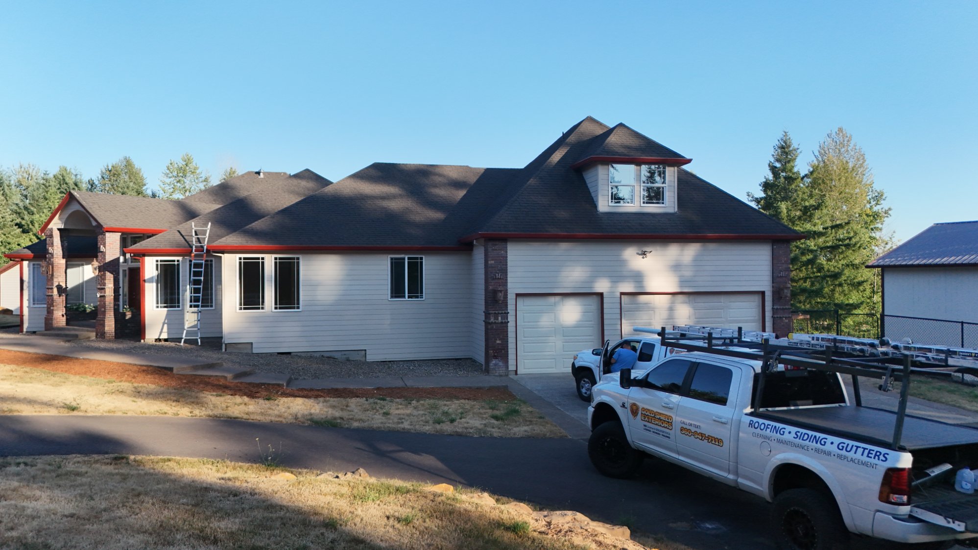 Custom red color gutter replacement project